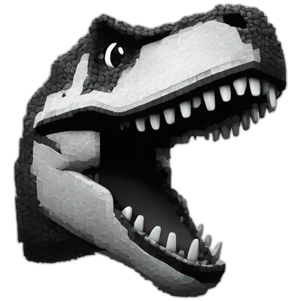 a monochrome pixel art trex head with open mouth emoji
