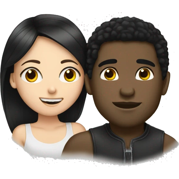 black guy kisses white girl with black hair emoji