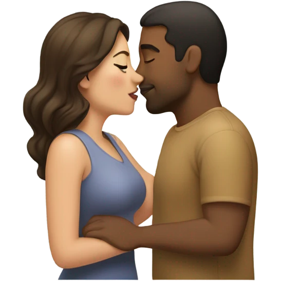 Thick brunette woman kissing lightbrown man  emoji