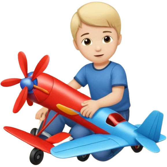 Little boy playing with toy airplane on the floor emoji