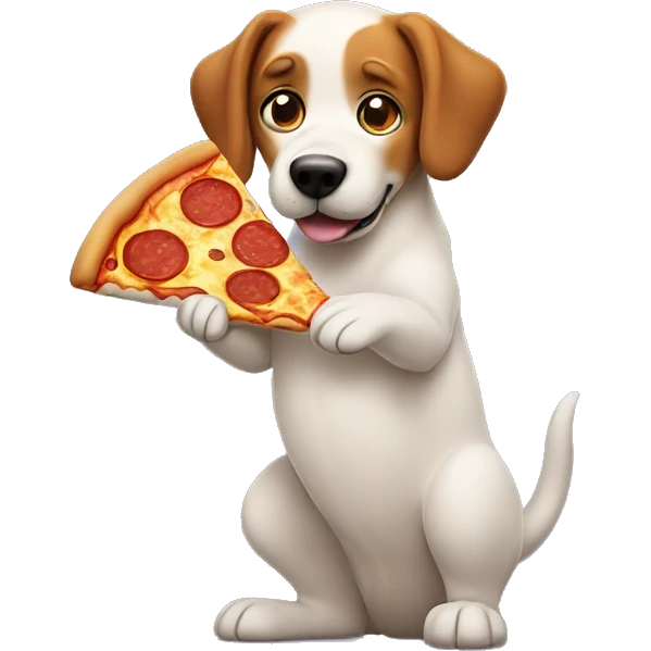 Dog standing holding pizza emoji