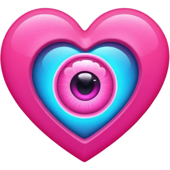 A pink neon heart with a eye in the center emoji