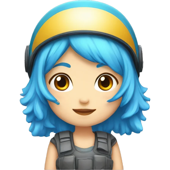 blue-haired girl in helmet kawaii emoji