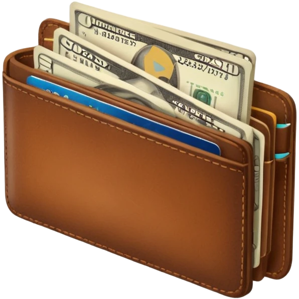 portefeuille marron avec pleins de billet et carte bancaire emoji