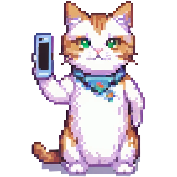 cat taking a selfie, pixel art style emoji