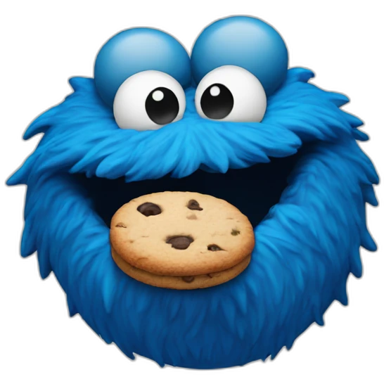 Rounded face of Cookie Monster eating a cookie emoji