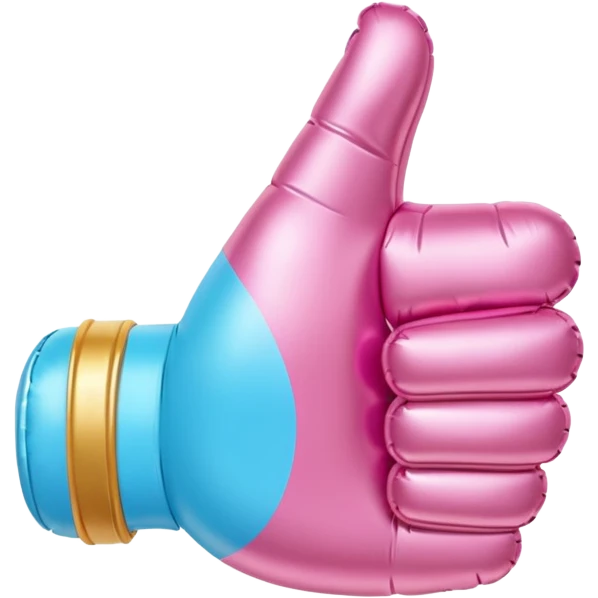 pink gold and light blue inflatable thumbs up emoji