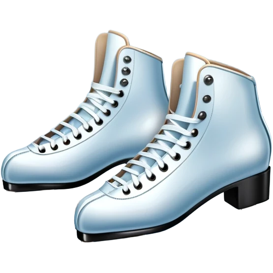 An icon featuring a pair of elegant figure skates resting on scratched ice in the center of an ice stage. The background shows distant spectator stands, with soft spotlights highlighting the skates. Transparent background emphasizes the quiet beauty of the scene. emoji