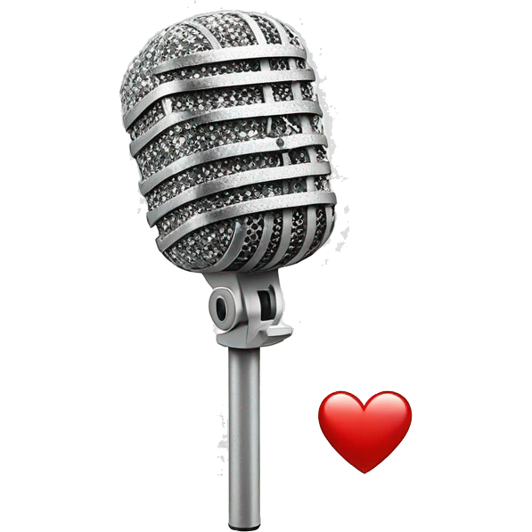 white sparkly microphone with red heart on it emoji