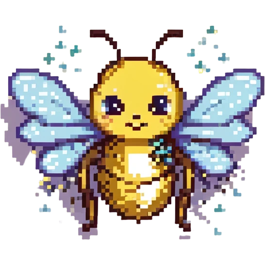 a cute bee surrounded by magical pixie dust, pixel art style emoji