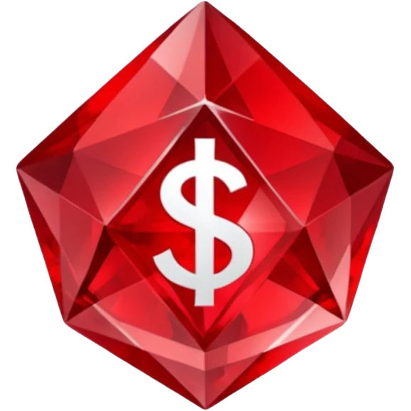 Red crystal with a $ drawn in the center of the crystal. emoji