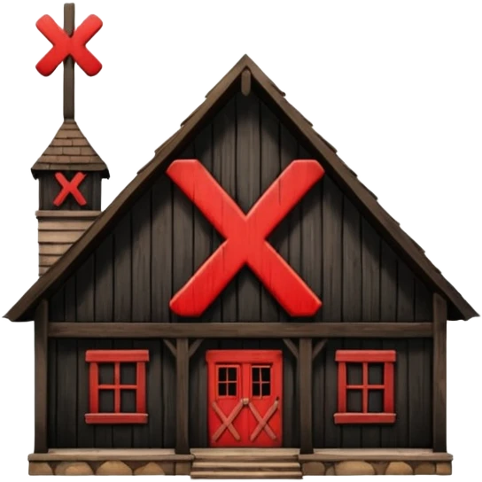 an inn with a big red  X on it emoji