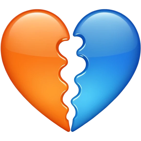 Half blue half orange heart split vertically emoji