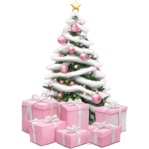 Light pink Christmas gifts under a white Christmas tree  emoji