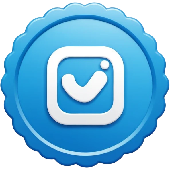 Instagram inspired verified badge icon, scalloped round badge with soft curved edges, vibrant blue color, centered white check mark, simple flat vector emoji, smooth outline, high resolution, transparent background emoji