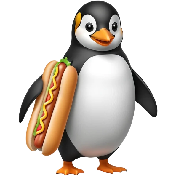 Penguin eating a hot dog emoji