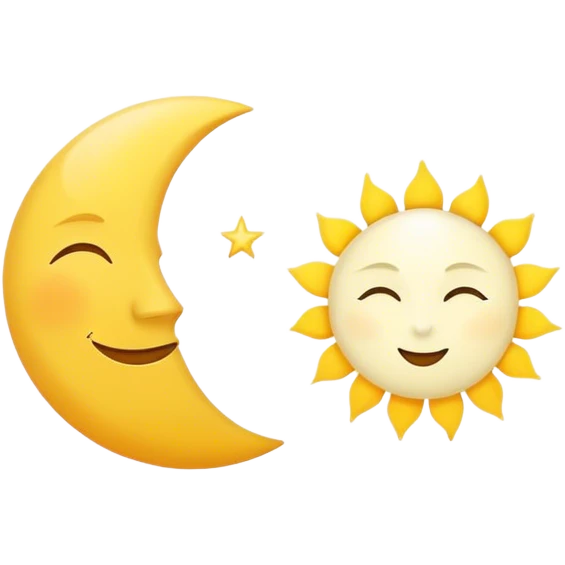 a really bright  big sun and a small moon who shines because of it. the sun is bigger and the moon bright too beside it emoji