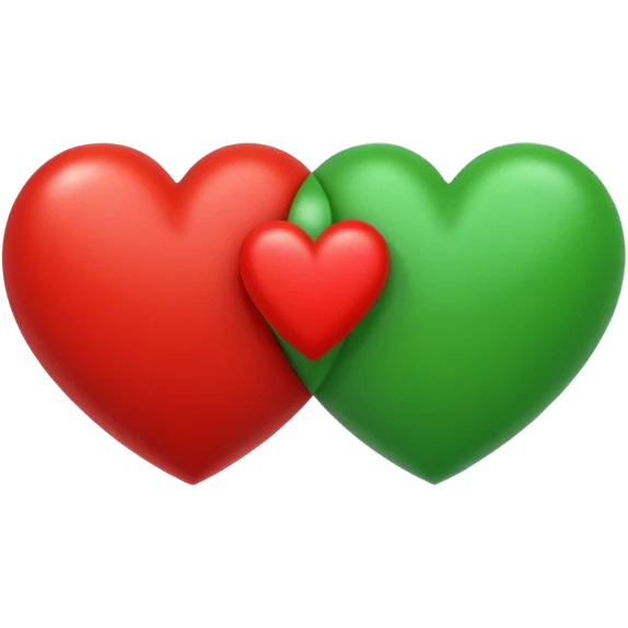 two hearts orbiting around each other. one is red, the other is green emoji