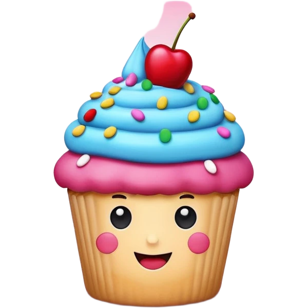 A 3D cartoon cupcake advertisement poster hanging on a wall, visible border, flat lighting, Memoji-style. emoji