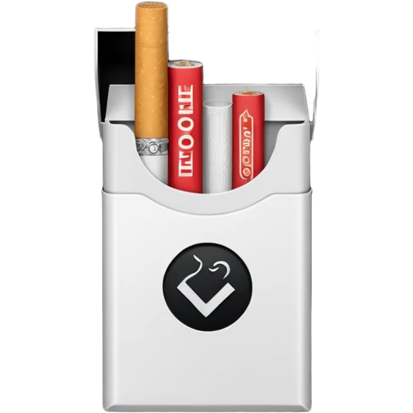 Minimalistic cigarette pack emoji, metallic black and white emoji