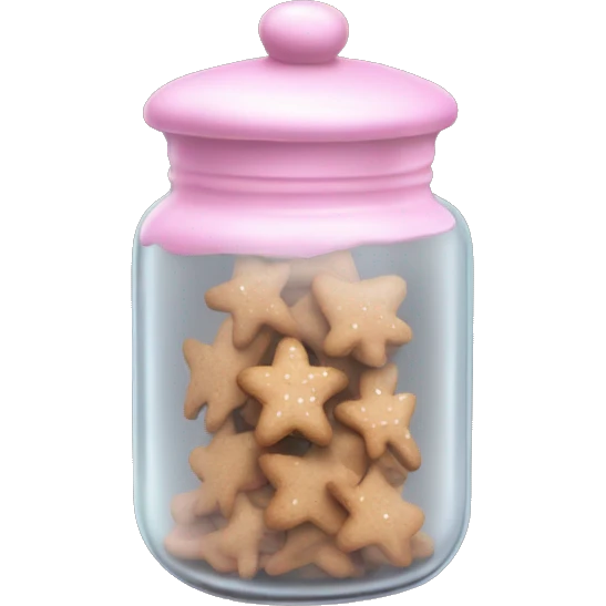 Realistic glass cookie jar with light pink lid full of gingerbread cookies isolated.  emoji