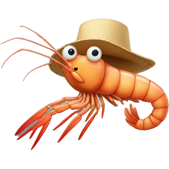 Shrimp with a hat emoji