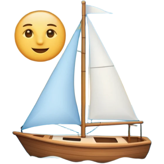 A small sailboat emoji sailing on the ocean, with half the sky showing the sun and half showing the moon. Minimal vector style, soft gradients, white background. emoji