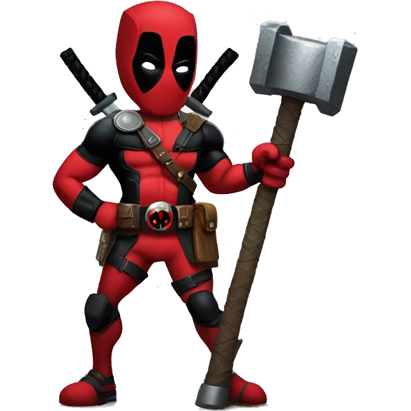 Deadpool holding thors hammer emoji