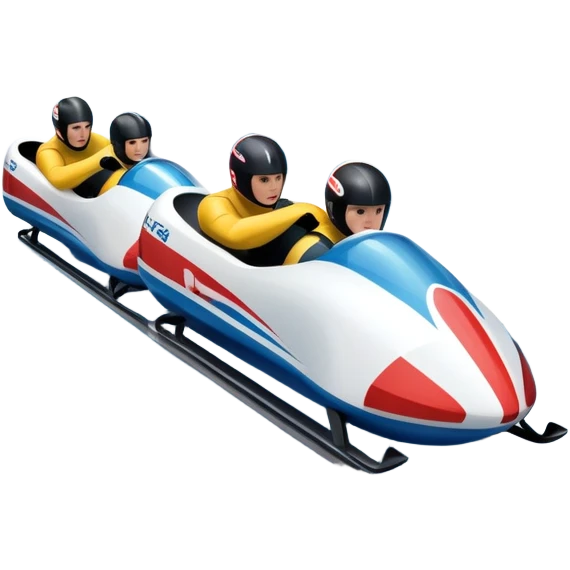 An icon featuring a sleek bobsled with athletes racing down an icy track at high speed, helmets on and bodies aligned for aerodynamics. Surrounded by icy curves, snowbanks, and a wintry mountain backdrop. Transparent background captures the thrill and precision of bobsleigh. emoji