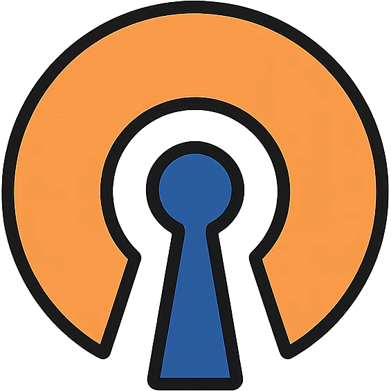 OpenVPN logo, flat icon style, orange and blue, minimal details, no text emoji