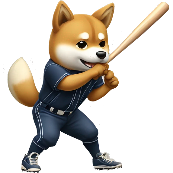 a cute shiba inu swings a baseball bat. but it was a swing strikeout situation. emoji