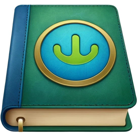 green and blue book with an abstract symbol on it emoji