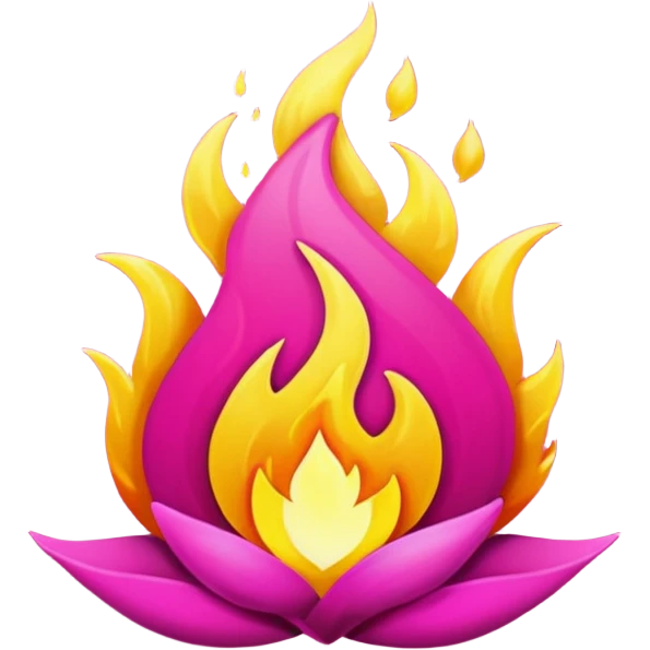 Floating hyper-realistic magenta ember-flame emoji