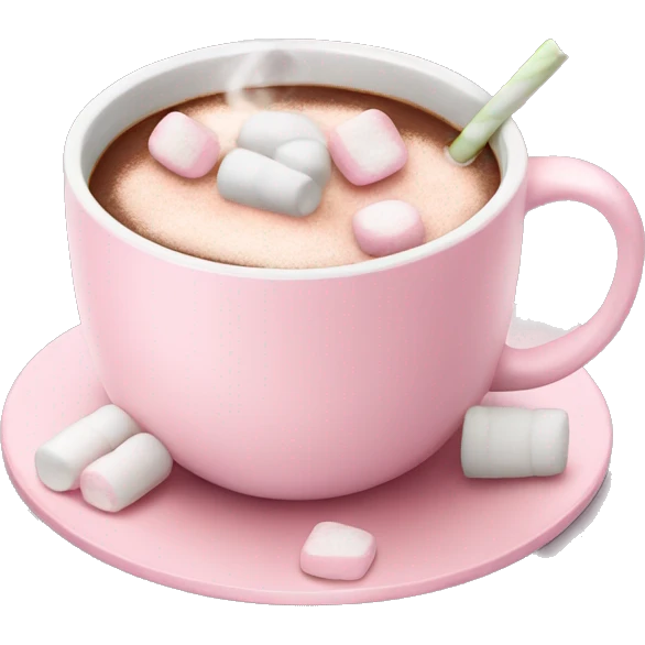 Light Pink mug of hot chocolate with marshmallows  emoji
