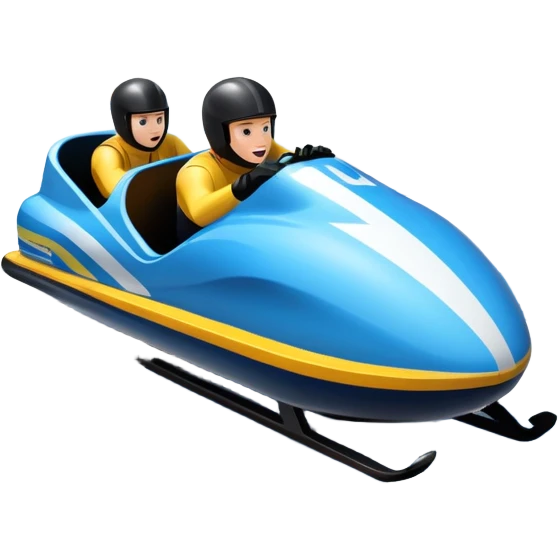 An icon featuring a sleek bobsled with athletes racing down an icy track at high speed, helmets on and bodies aligned for aerodynamics. The scene is set in a stunning snowy mountain valley with pine trees, spectators, and crisp blue sky. Transparent background captures the thrill of bobsleigh. emoji