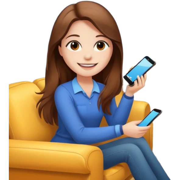 beautiful girl with long brown hair constructing new lounge room area with flat screen tv and couch emoji