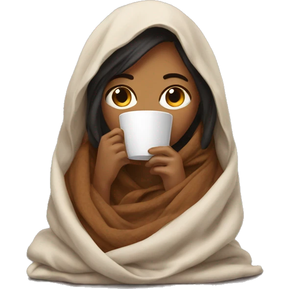 girl inside a blanket sipping coffee eyes closed emoji