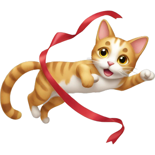 cat chasing long ribbon emoji