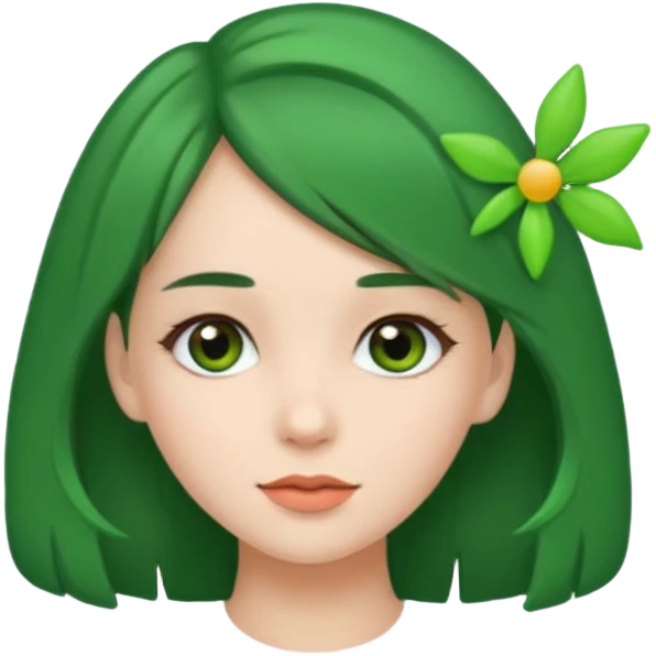 brunette girl with green color hairclip emoji