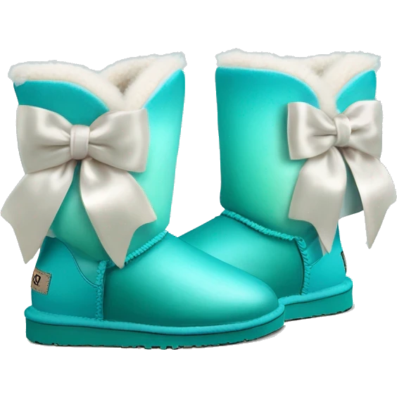 Realistic pair of tiffany blue to turquoise ombre fur Ugg boots with silk ribbon bows. emoji