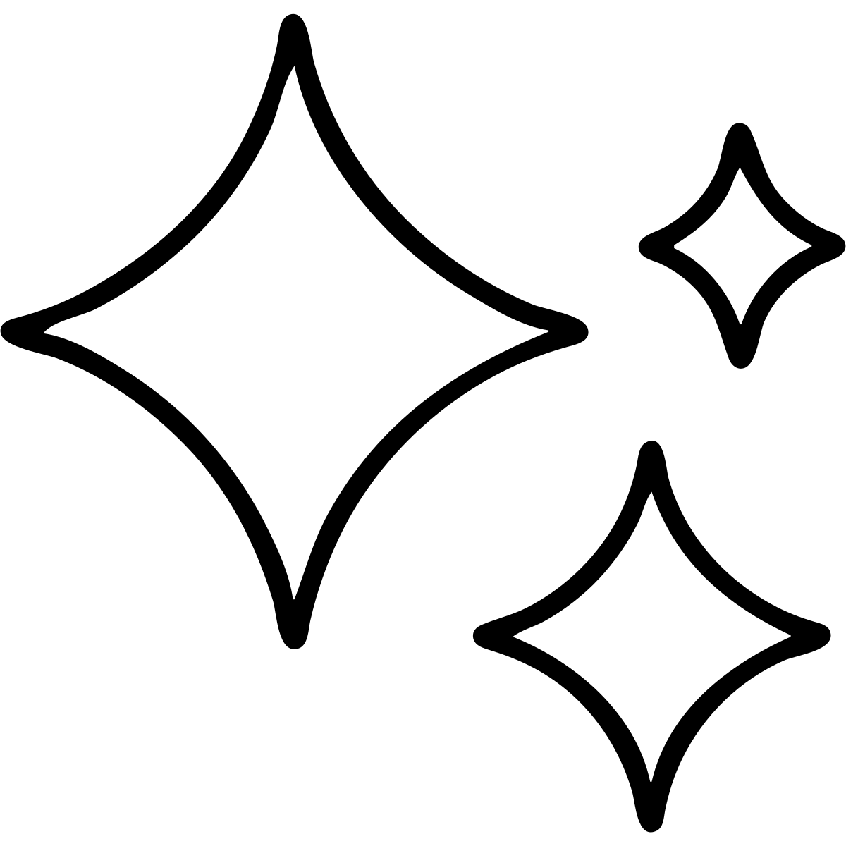 Create a sparkles icon with a thin gray outline, minimalistic style, no fill, no text, transparent background. emoji