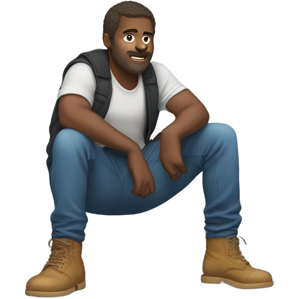Man squatting with extra pants on the ground  emoji