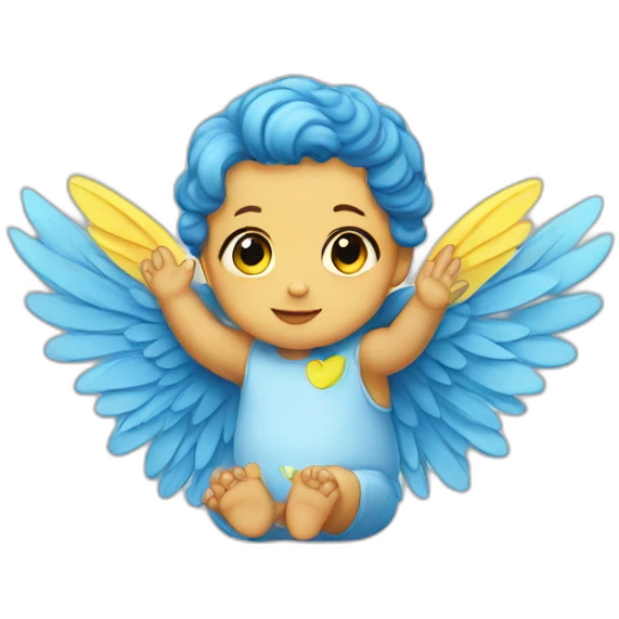 a baby with yellow and blue wings emoji
