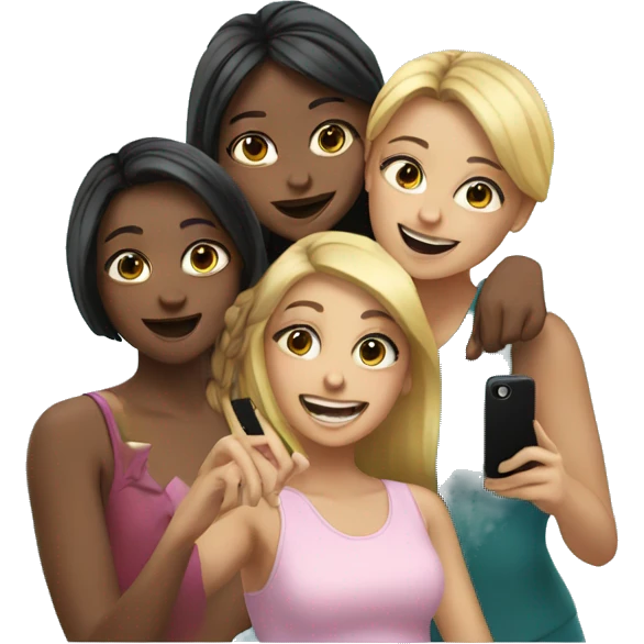 three girls taking a selfie emoji