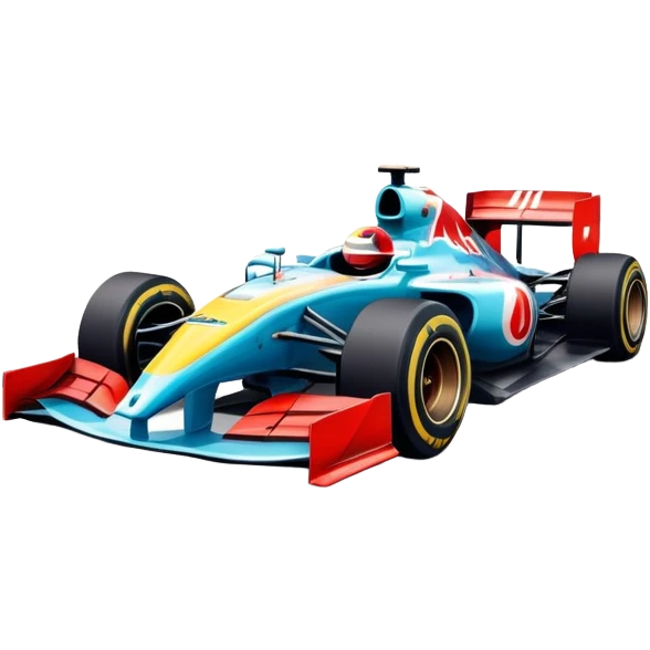 An icon showing a Formula 1 car racing down a track, with the vibrant speed and motion captured in the design. The background features a grand racing stadium with packed stands and winding turns, symbolizing the thrill of high-speed racing. Transparent background highlights the excitement. emoji