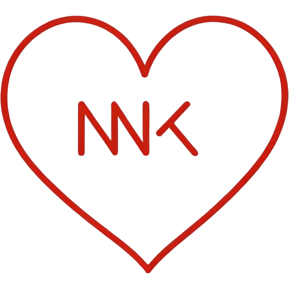Minimalist illustration of a heart drawn with a single continuous line Integrated into the heart’s line, the letters ‘N’ and ‘K’ appear subtly, as part of the drawing itself emoji