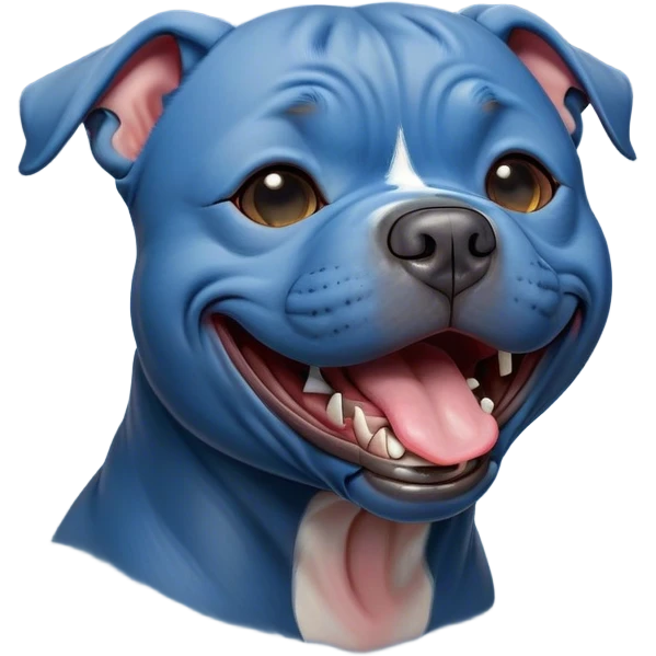 Cinematic Cute Yawning Blue Staffordshire Bull Terrier Portrait Emoji, Head tilted slightly with a dramatic, wide-open yawn, showcasing a smooth blue Fur with a refined texture, floppy ears slightly drooping, round dark eyes barely open in drowsy contentment, Simplified yet irresistibly adorable features, highly detailed, glowing with a soft, cozy glow, high shine, relaxed yet expressive, stylized with a touch of whimsy, bright and endearing, soft glowing outline, capturing the essence of a sleepy yet affectionate guardian, so drowsy it feels like it could stretch right out of the screen and curl up for a nap! emoji