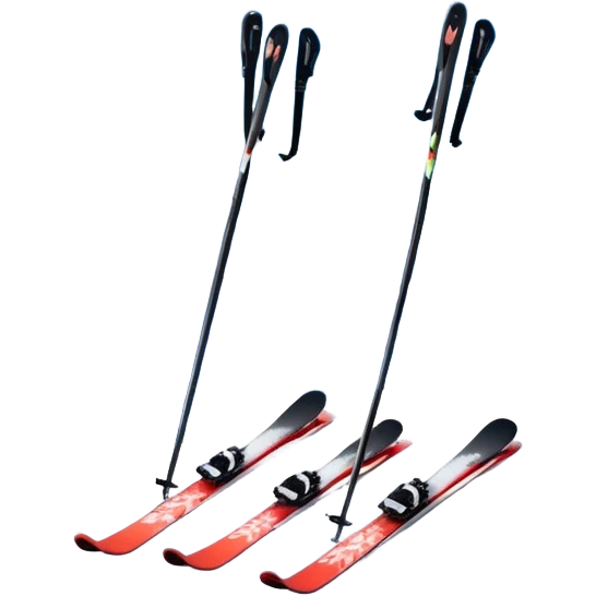 An icon featuring a pair of skis crossed over a snowy mountain backdrop. The design includes ski poles and snowflakes, symbolizing the thrill and speed of skiing. Transparent background highlights the winter sports spirit and the adventure of the slopes. emoji