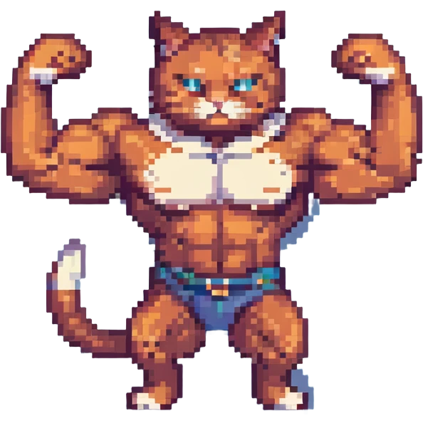 muscle cat, pixel art style, flexing muscles, retro game vibe emoji