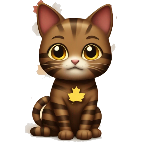 Dark Brown striped cat dressed as maple leaf emoji